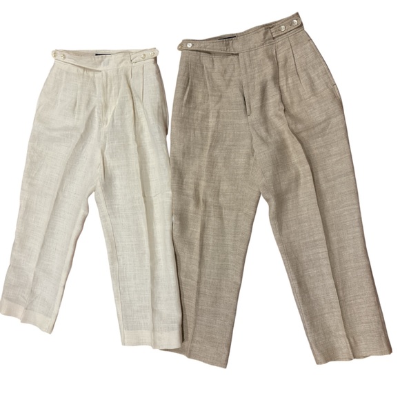 2PR TREND TROUSER JEFFERSON LINEN NEUTRAL HIGH WAISTED CROPPED ANKLE PANTS SZ 12 - Picture 1 of 10